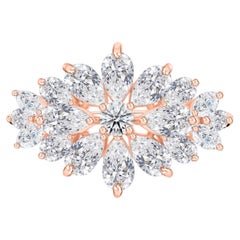 Bague cocktail en or rose 18 carats avec diamant naturel en forme de fleur Bijoux de prestige