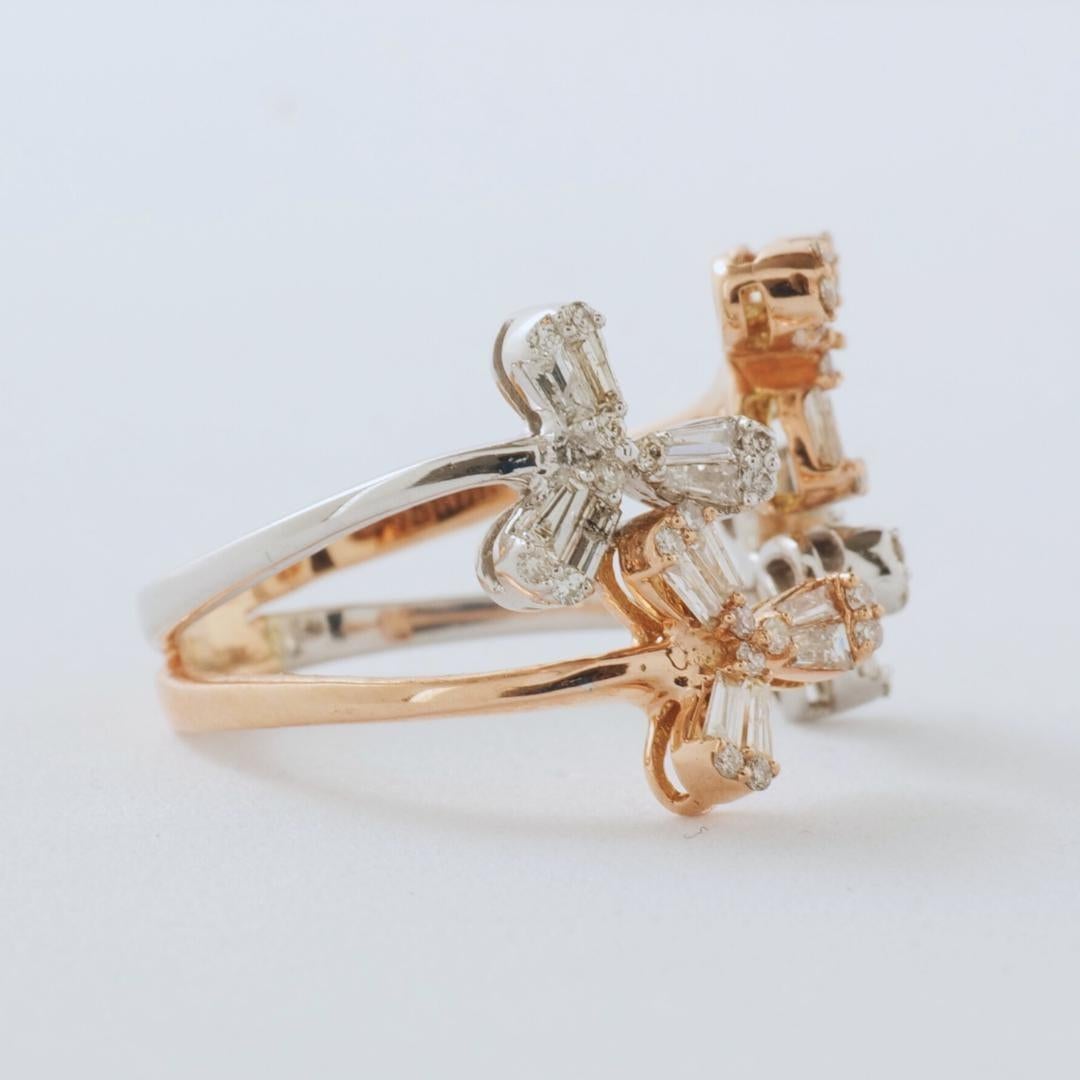 Flower Natural Diamond Cocktail Ring in 14k Solid Gold (Certified) en Nuevo estado para la venta en New Delhi, DL