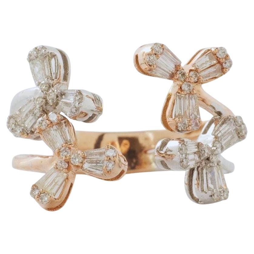 Flower Natural Diamond Cocktail Ring in 14k Solid Gold (Certified)