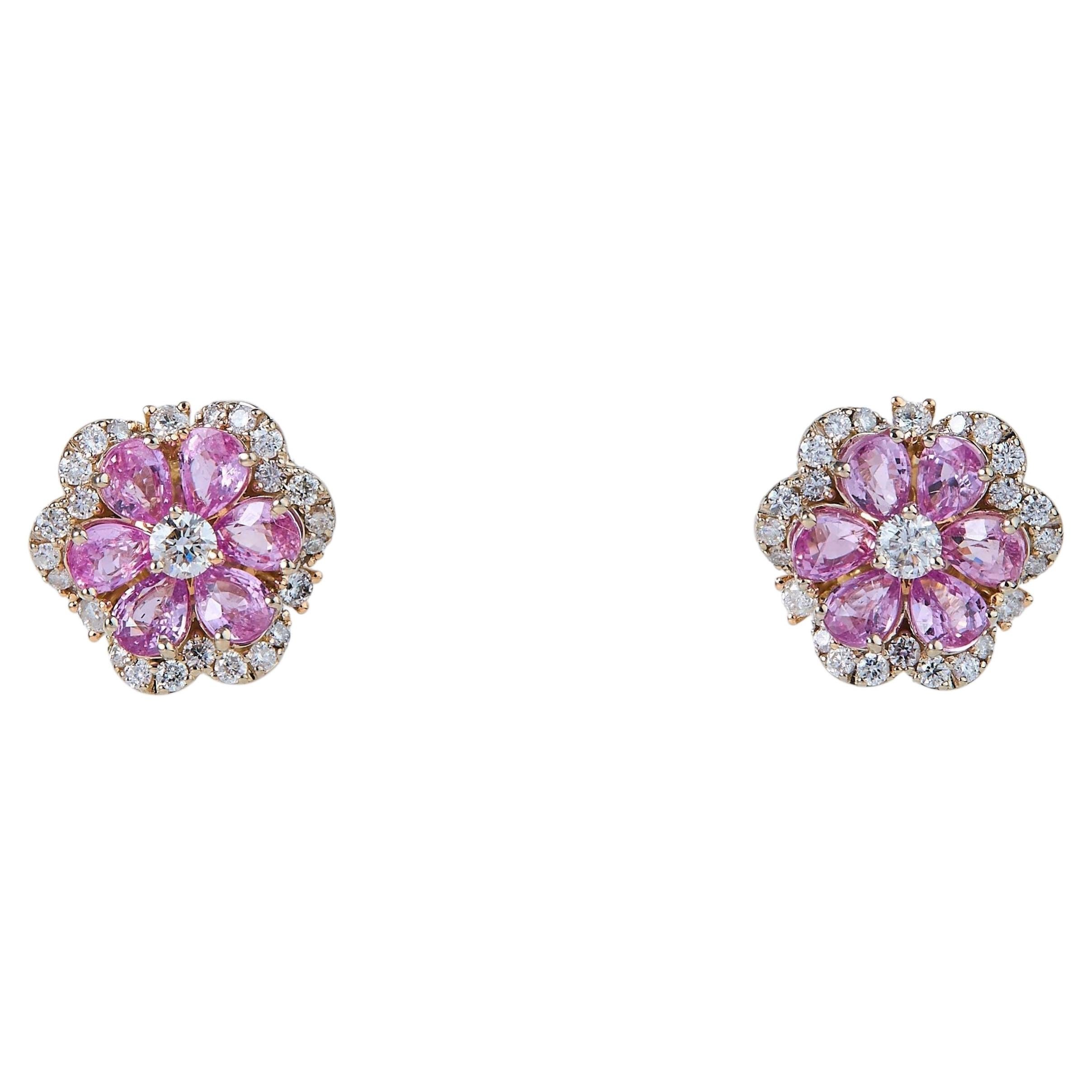 Orecchini con zaffiro rosa naturale e diamante in oro massiccio 14k (certificati)
