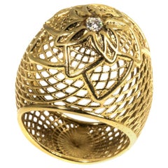  18 Karat Gold Blumennetz-Bomber-Ring, Diamant