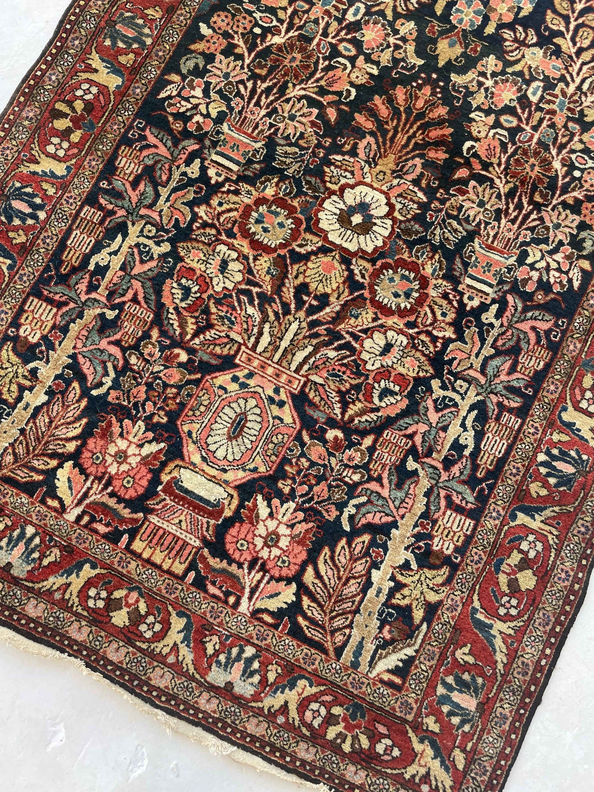 Flower of Life Royal Vintage Joshegan Sarouk Rug, circa 1950's In Good Condition For Sale In Milwaukee, WI