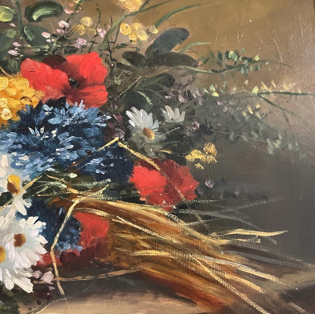 French Flower Oil-on-Canvas Painting by Eugène Henri Cauchois, 19th Century.