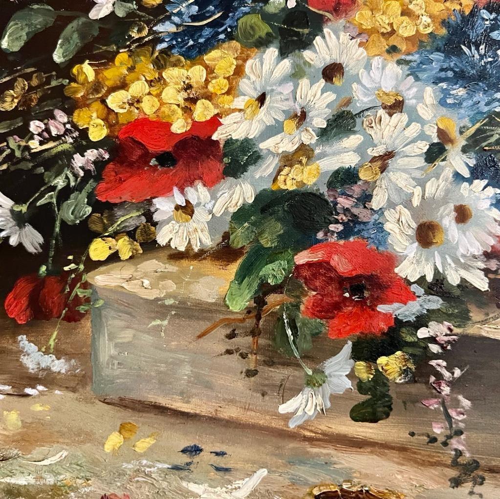 Flower Oil-on-Canvas Painting by Eugène Henri Cauchois, 19th Century. In Good Condition In NICE, FR