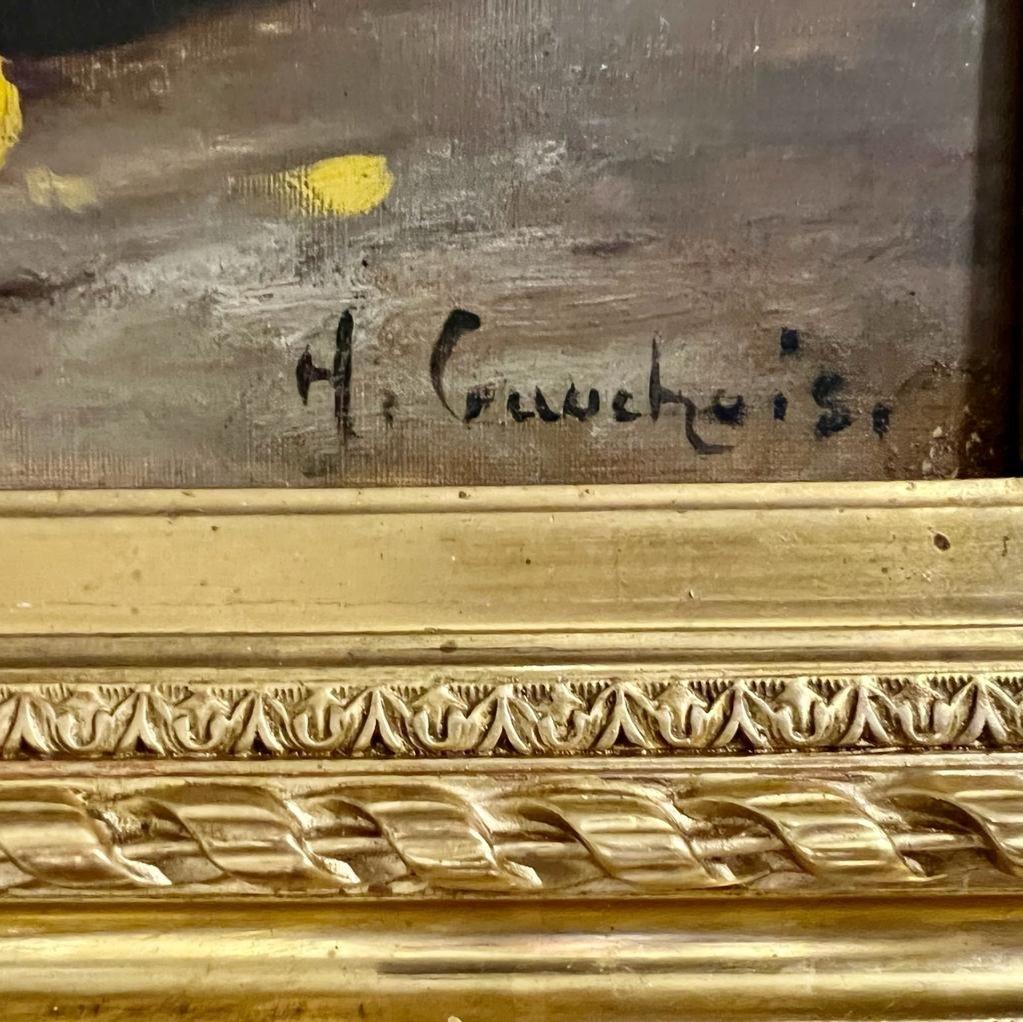 XIXe siècle Fleur Huile sur toile d'Eugène Henri Cauchois, 19e siècle.