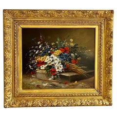 Flower Oil-on-Canvas Painting by Eugène Henri Cauchois, 19th Century.