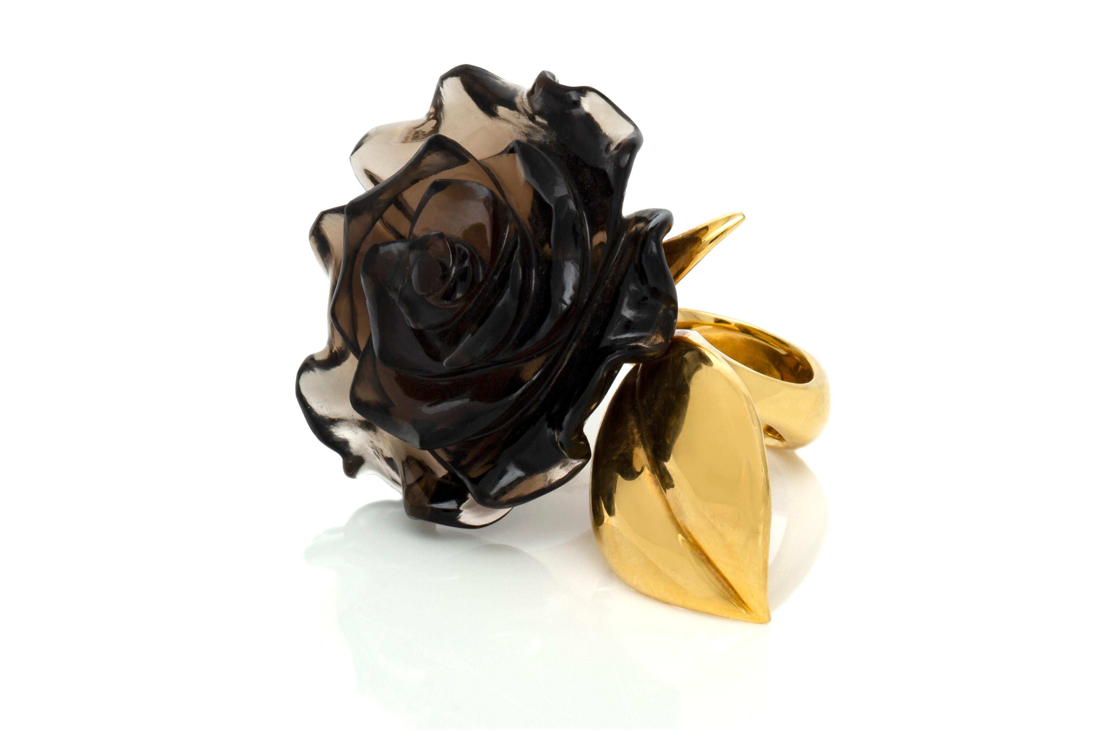 Brown Quartz Rose Ring In Good Condition For Sale In New York, NY
