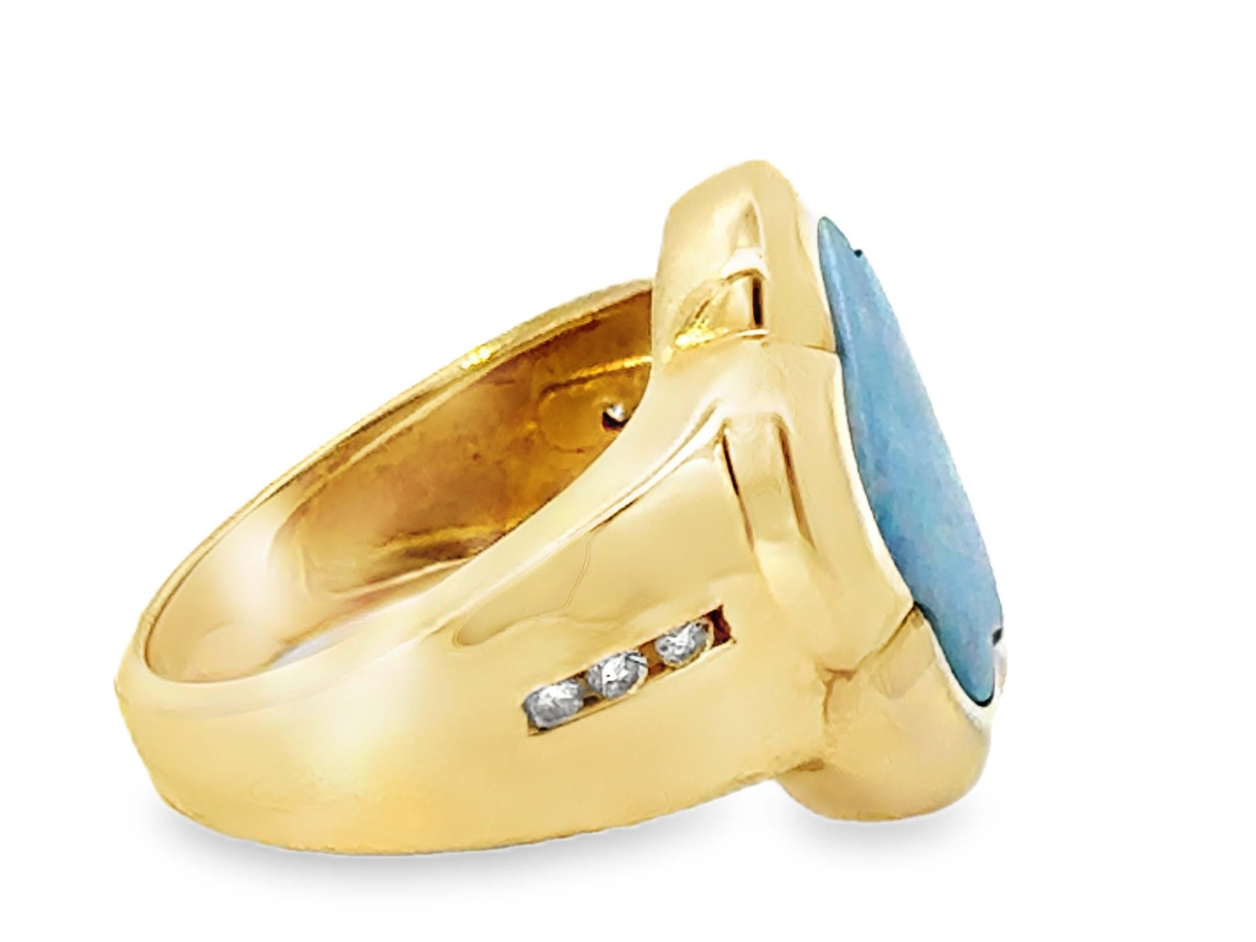 Flower Opal and Diamond Ring 14k Yellow Gold In Excellent Condition For Sale In Honolulu, HI