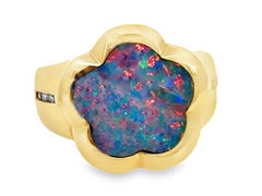 Blume Opal und Diamant Ring 14k Gelbgold