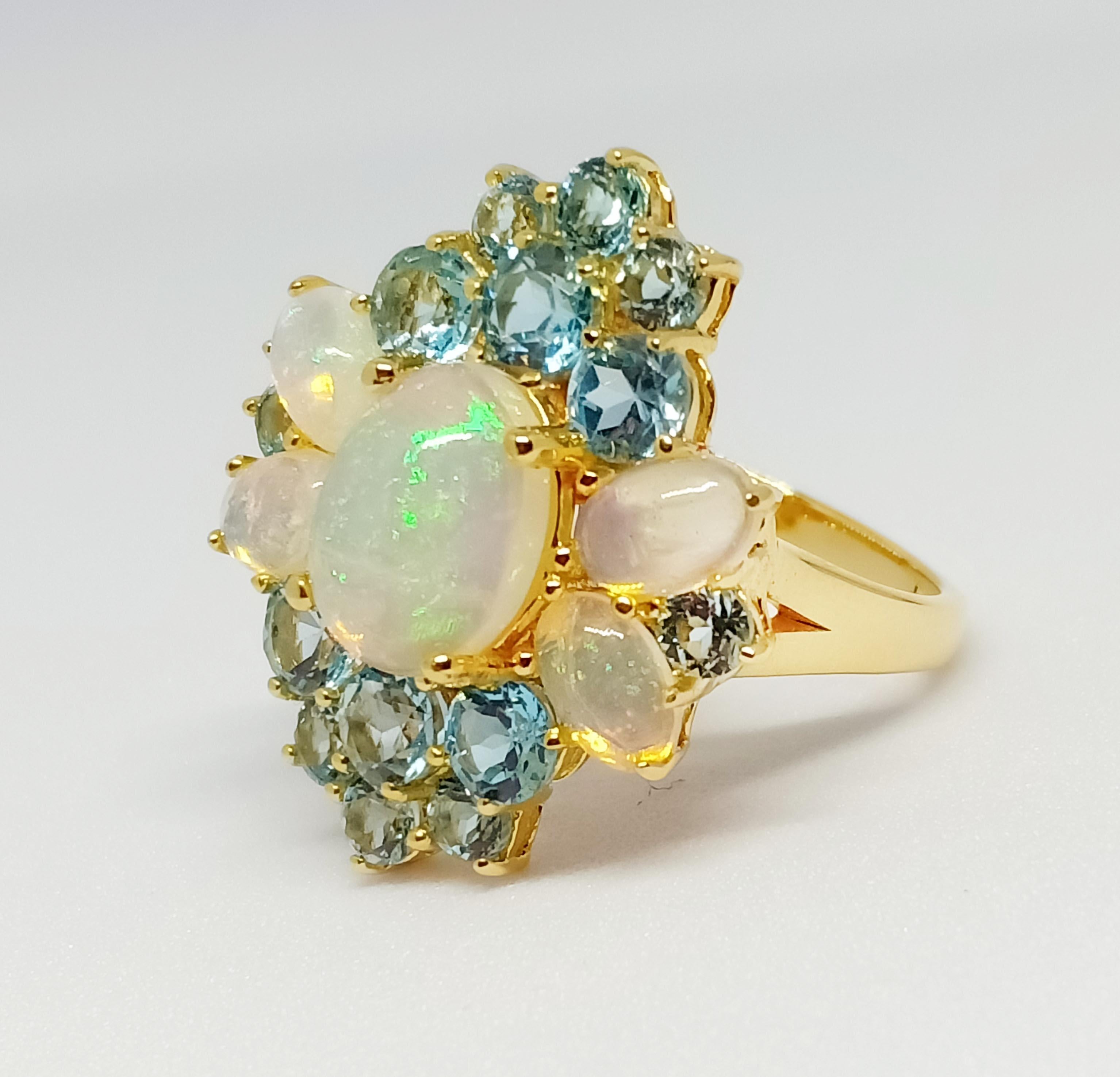 Baroque (Big Ring) Flower Opal (3.50cts) 18k Gold Plated over Sterling Silver For Sale