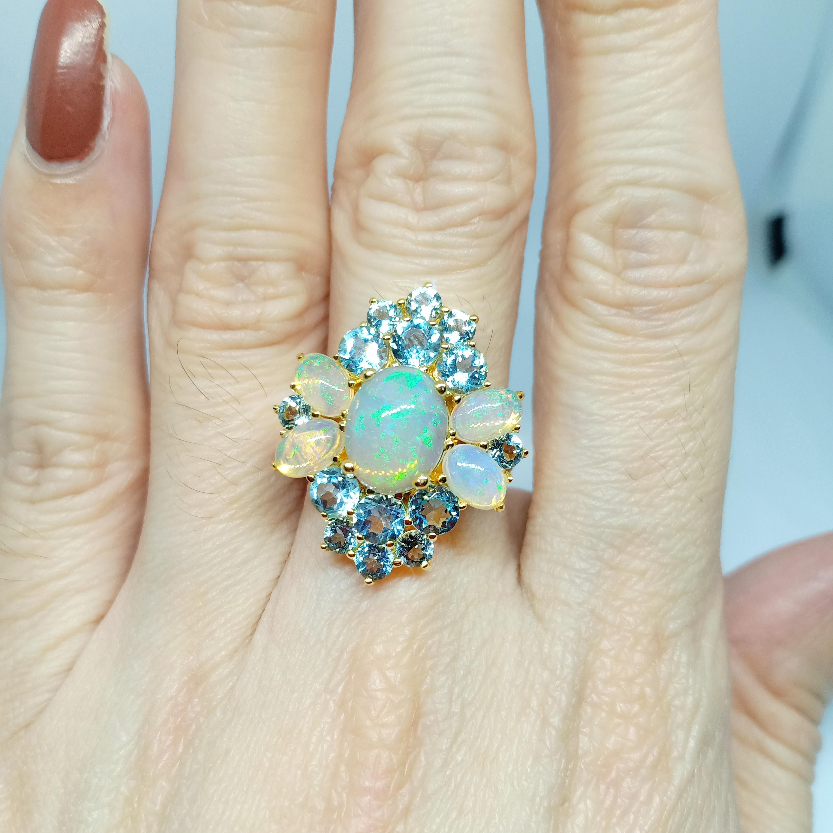 Women's (Big Ring) Flower Opal (3.50cts) 18k Gold Plated over Sterling Silver For Sale