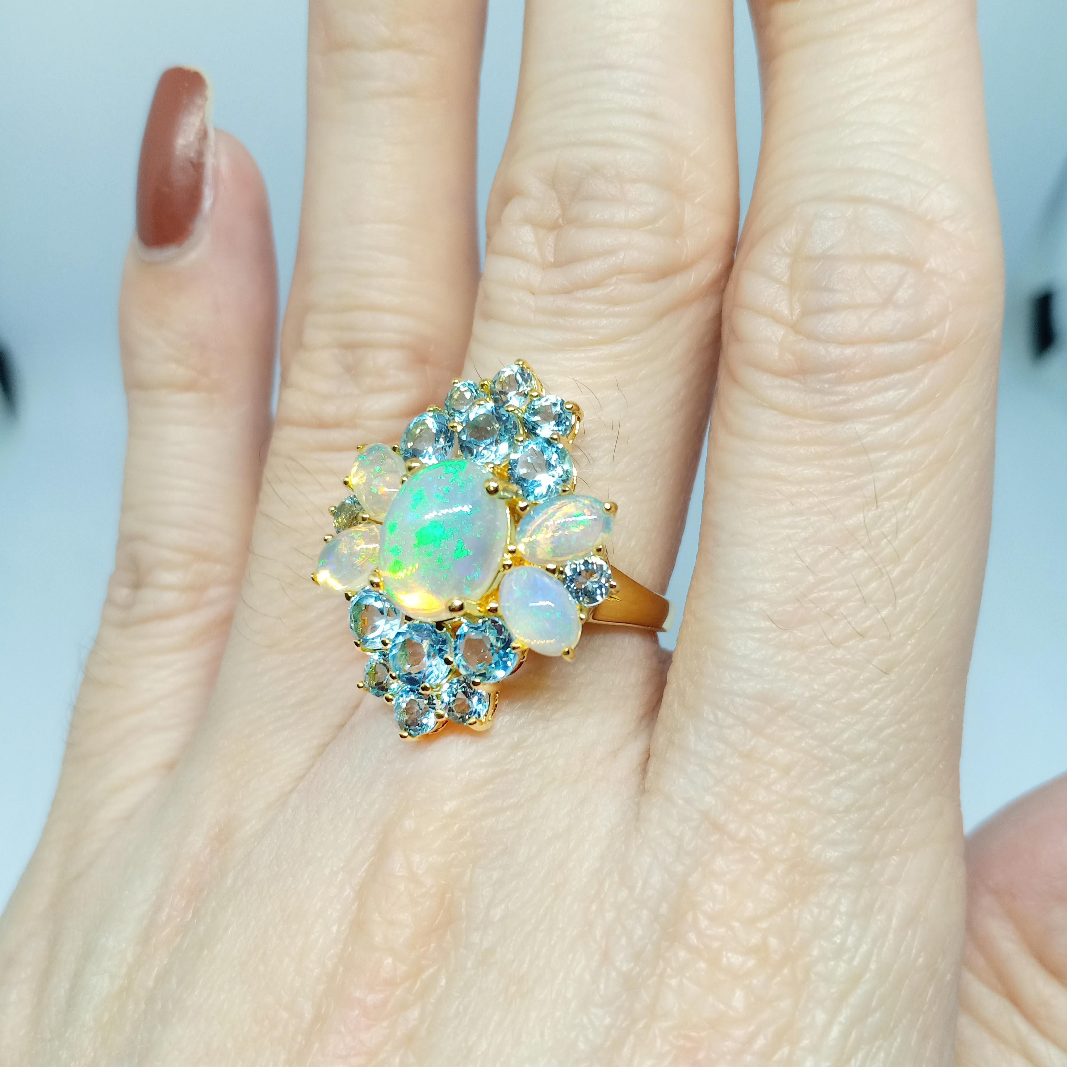 (Big Ring) Flower Opal (3.50cts) 18k Gold Plated over Sterling Silver For Sale 1