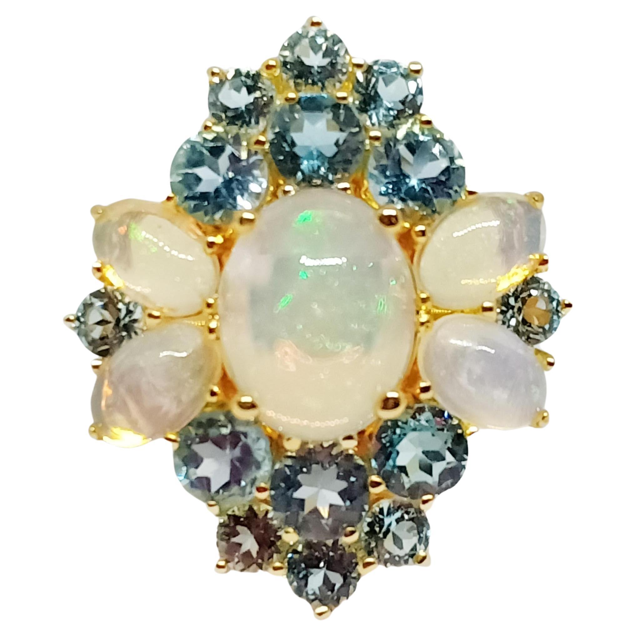 (Big Ring) Flower Opal (3.50cts) 18k Gold Plated over Sterling Silver For Sale