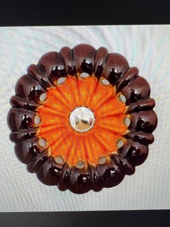 Flower Orange Brown Toned Mixed Wall Light in Glazed Ceramic Style, 1970