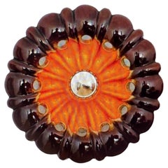 Flower Orange Brown Toned Mixed Wall Light in Glazed Ceramic Style, 1970