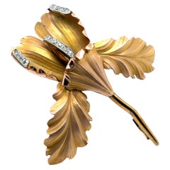 Flower Orchid Brooch with Diamonds in 18 Karat Rose Gold 