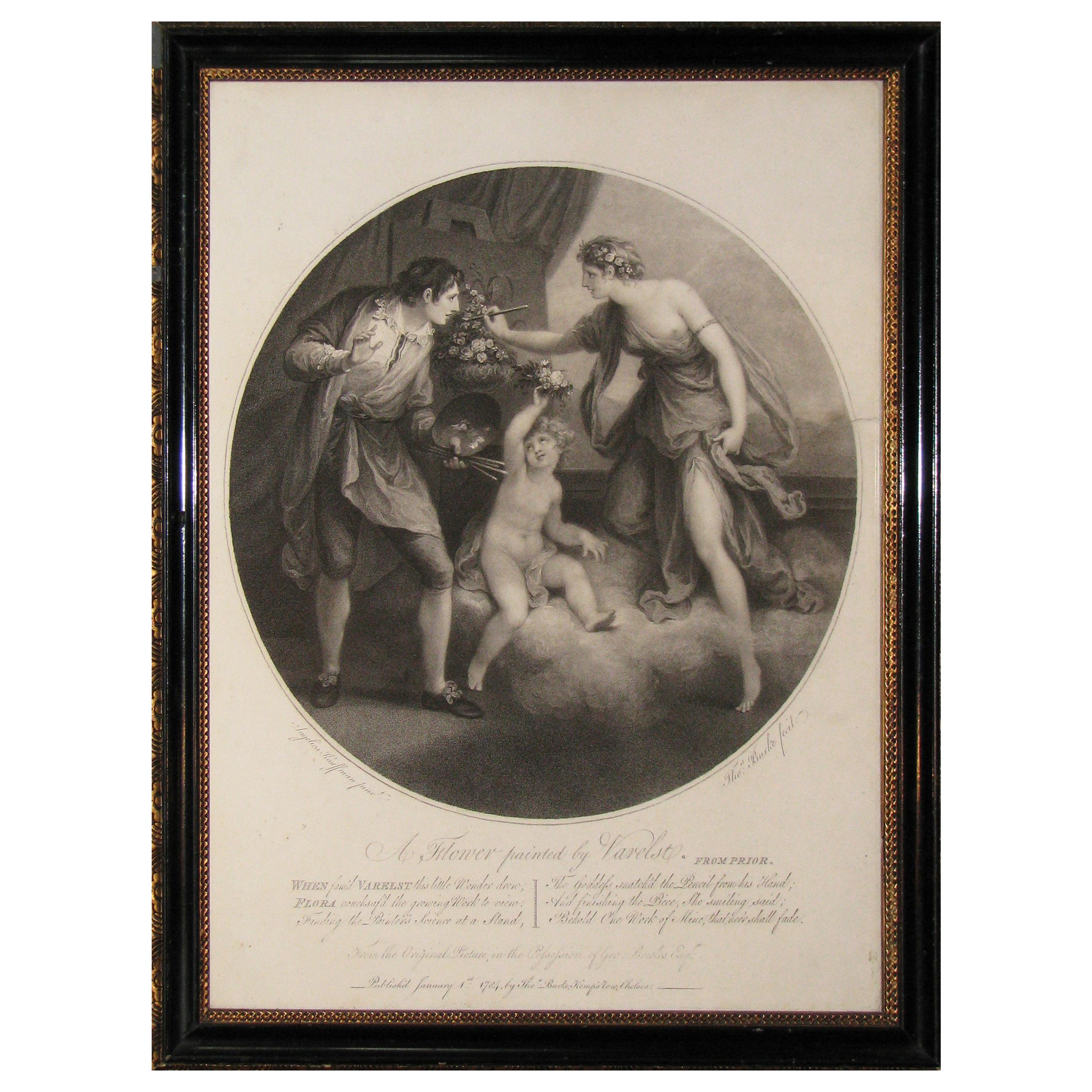 Flower Painted by Varelst. Stipple Engraving by T. Burke after Angelica Kauffman For Sale