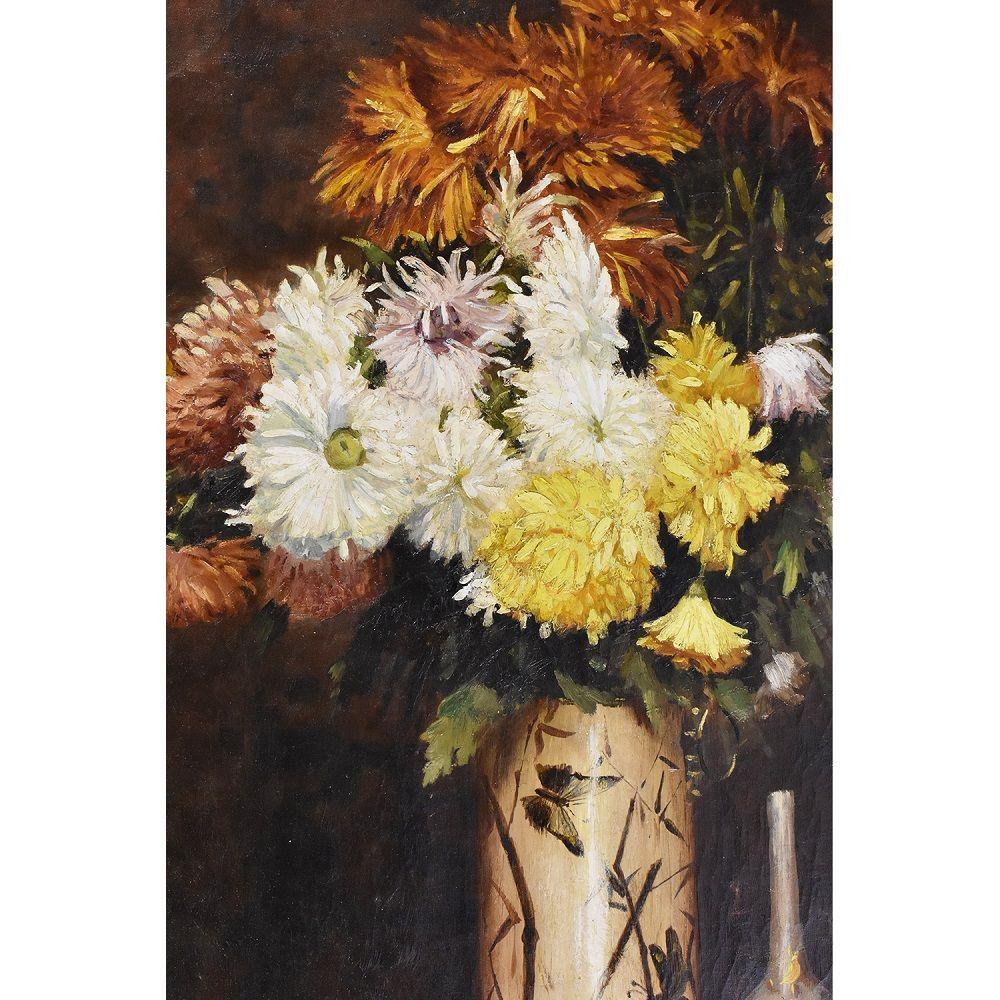 Flowers artwork, oil painting, floral painting which represents  Daisies.
It also has a golden frame realised in the 1800s.

The oil on canvas painting dates back to the late nineteenth Century 
and it takes part of Bisgart Collection of Antique