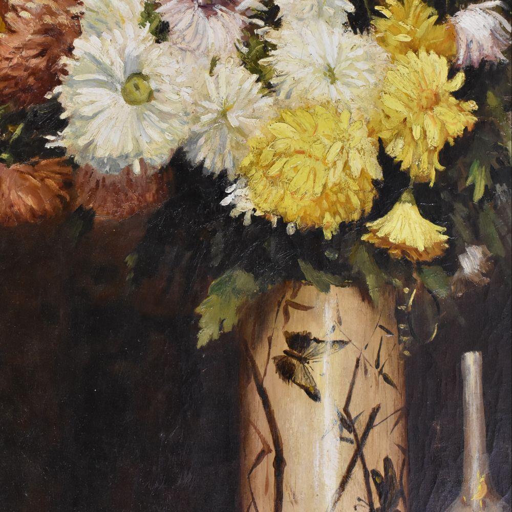 Napoleon III Flower Painting, Daisies, Antique Painting, Oil On Canvas, 19th Century 