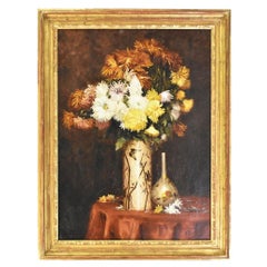 Flower Painting, Daisies, Antique Painting, Oil On Canvas, 19th Century 