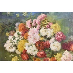 Flower Painting, Peonies and Waterlilies, Flower Art, Oil on Canvas, 19th C.