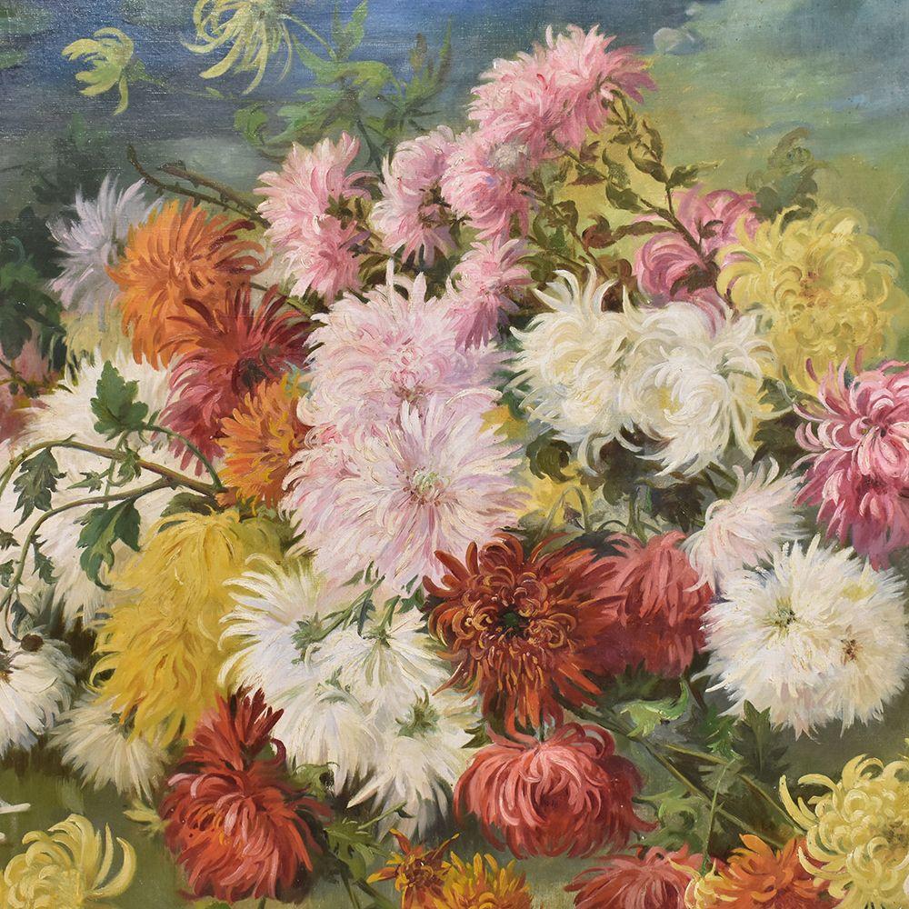 Flower Painting, Peonies and Waterlilies, Flower Art, Oil on Canvas, 19th C. In Good Condition In Breganze, VI