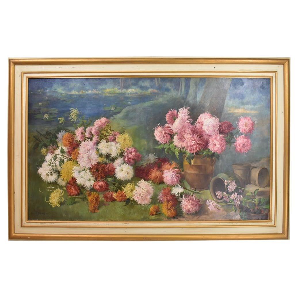 Flower Painting, Peonies and Waterlilies, Flower Art, Oil on Canvas, 19th C.