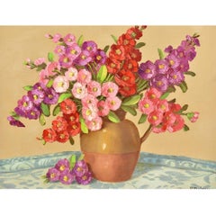 Flower Painting, Small Roses Painting, Oil on Canvas, 20th Century, Art Déco