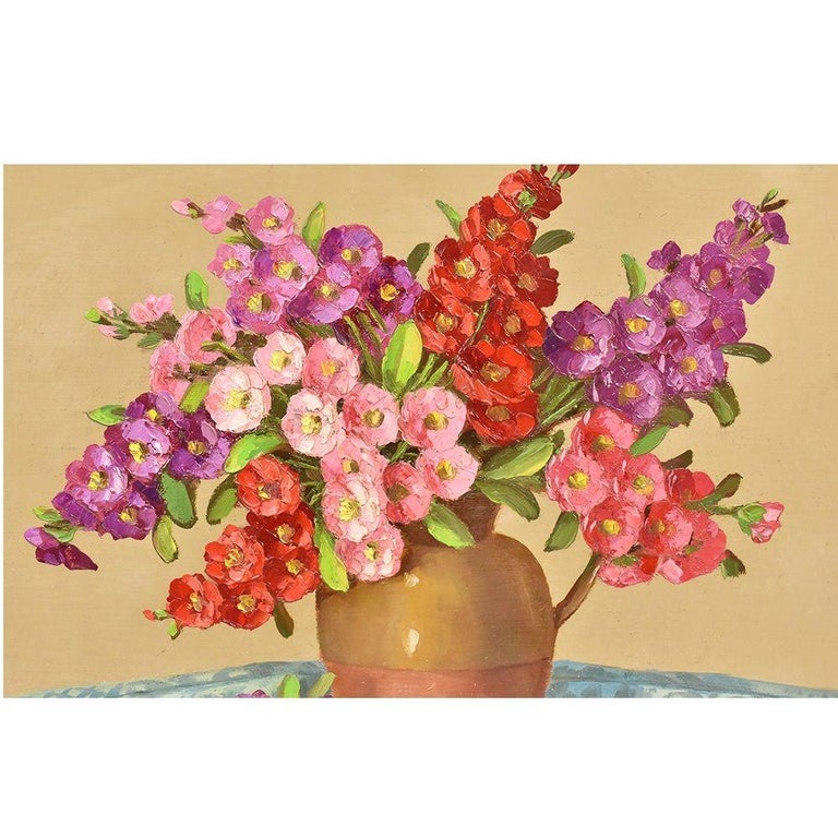Flower Painting, Small Roses Painting, Oil on Canvas, 20th Century, Art