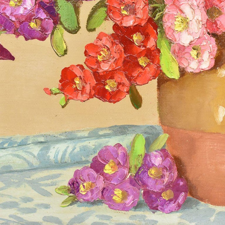 Flower Painting, Small Roses Painting, Oil on Canvas, 20th Century, Art