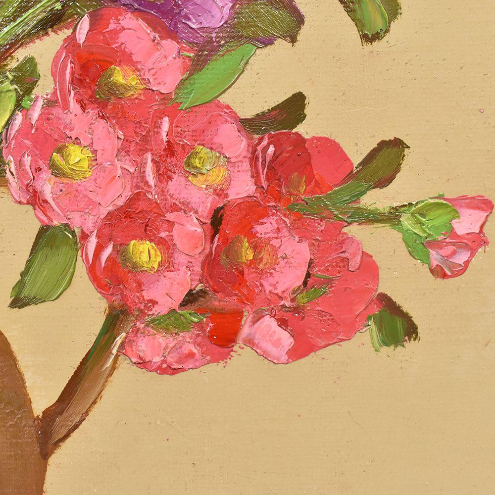Painted Flower Painting, Small Roses Painting, Oil on Canvas, 20th Century, Art Déco