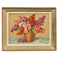 Flower Painting, Small Roses Painting, Oil on Canvas, 20th Century, Art Déco