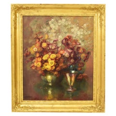 Antique Flower Paintings, 19th Century, Oil Painting on Canvas