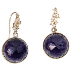 Flower pattern facet round amethyst vermeil hook earrings