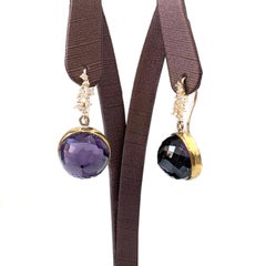 Flower pattern facet round amethyst vermeil hook earrings
