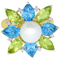 Flower Pearl and Gemstone Ring
