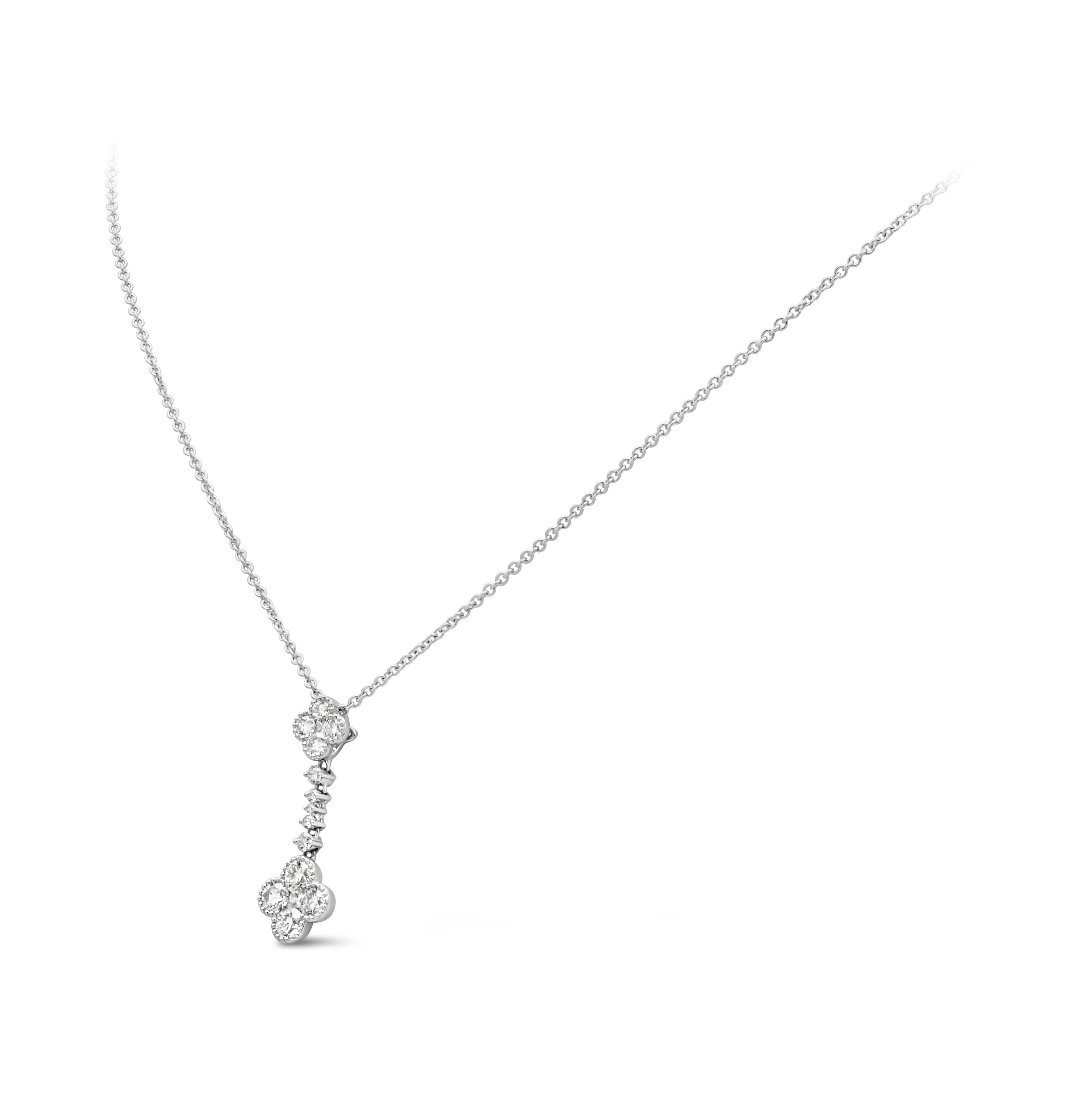Contemporary Flower Pendant Necklace 0.98 Carats Total Round Cut Diamond Drop