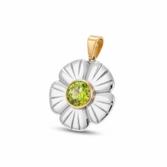 Pendentif Fleur : Cristal de roche, péridot et or 14k
