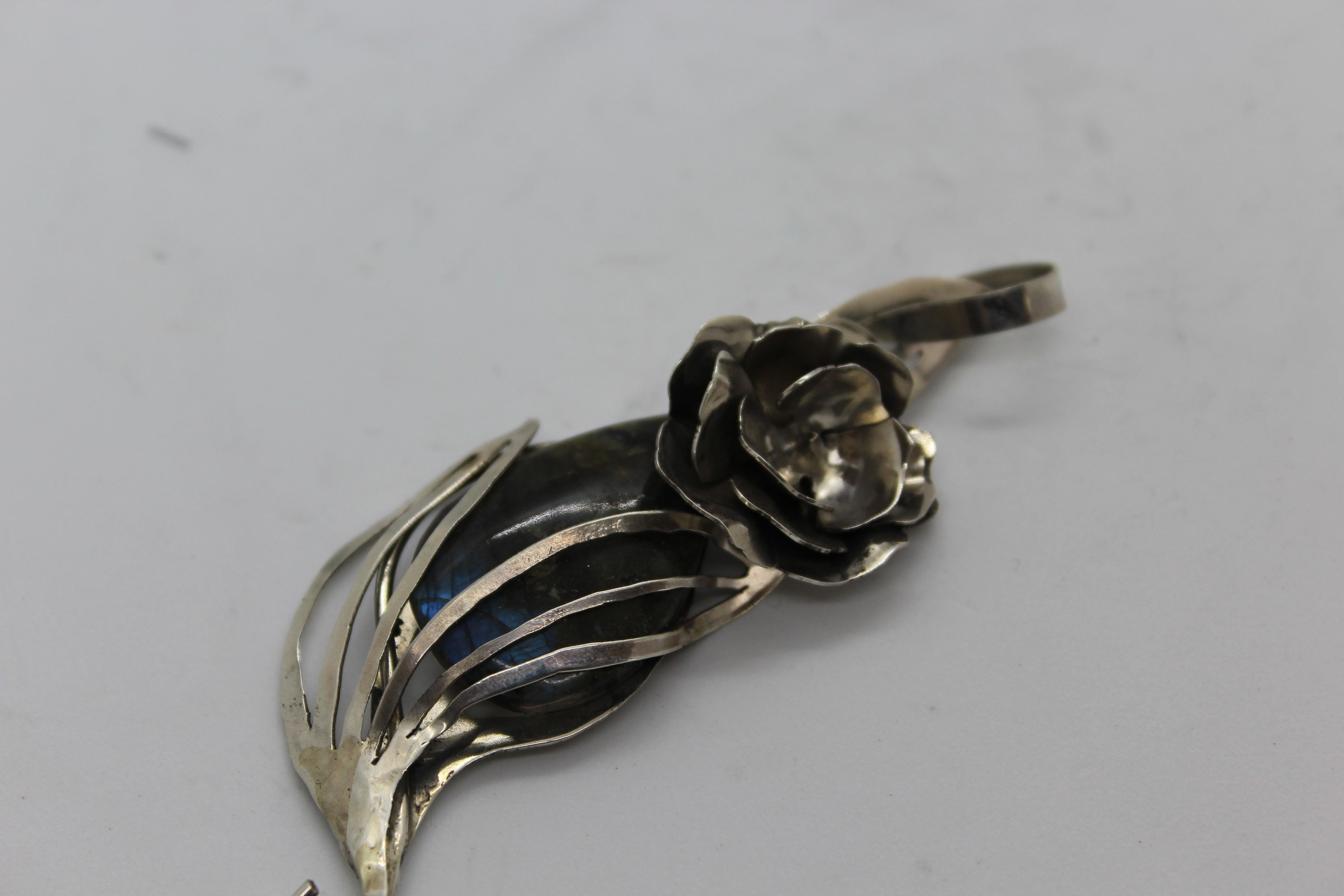 Flower Pendant, Sterling Silver, Handmade, Italy For Sale 4