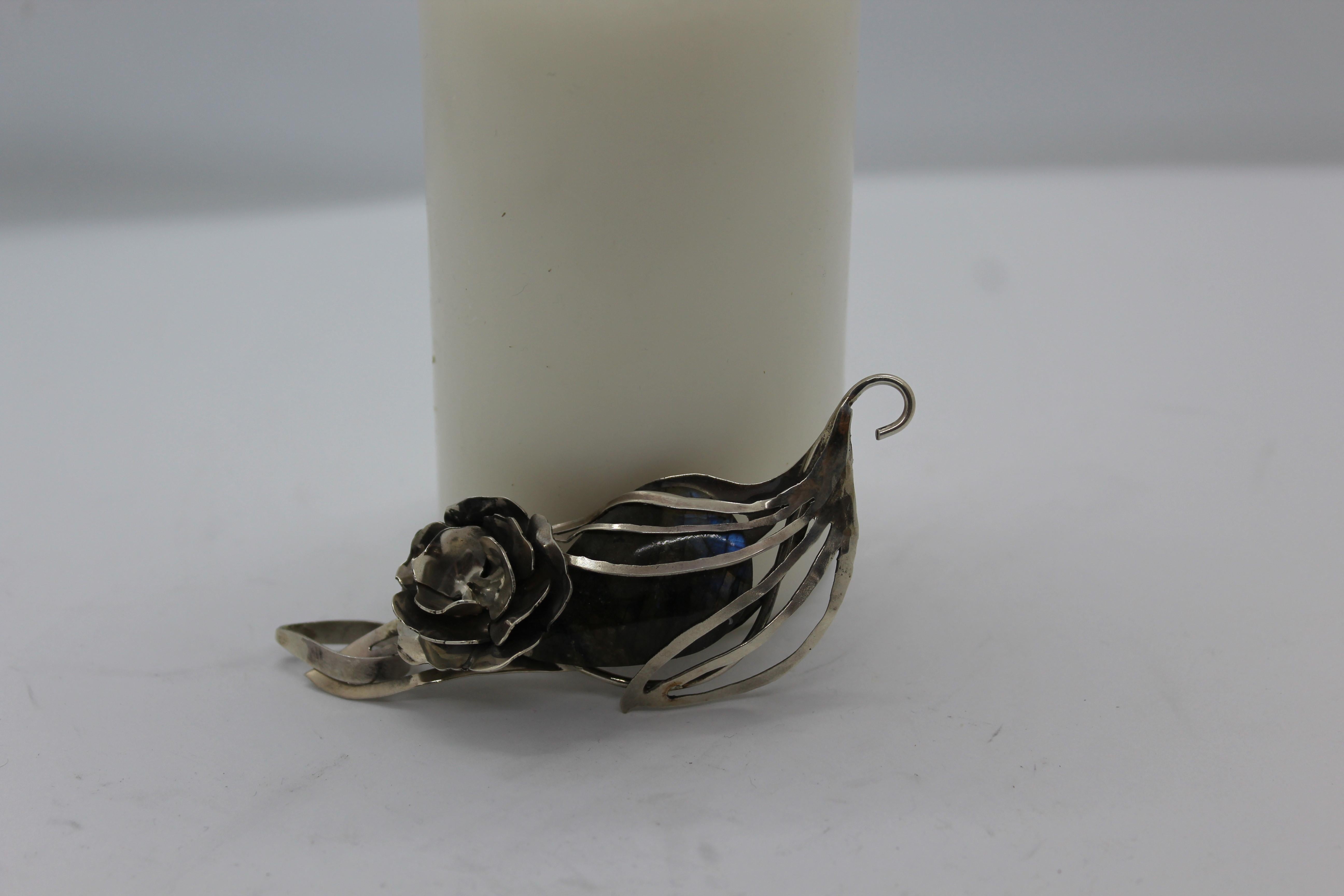 Bead Flower Pendant, Sterling Silver, Handmade, Italy For Sale