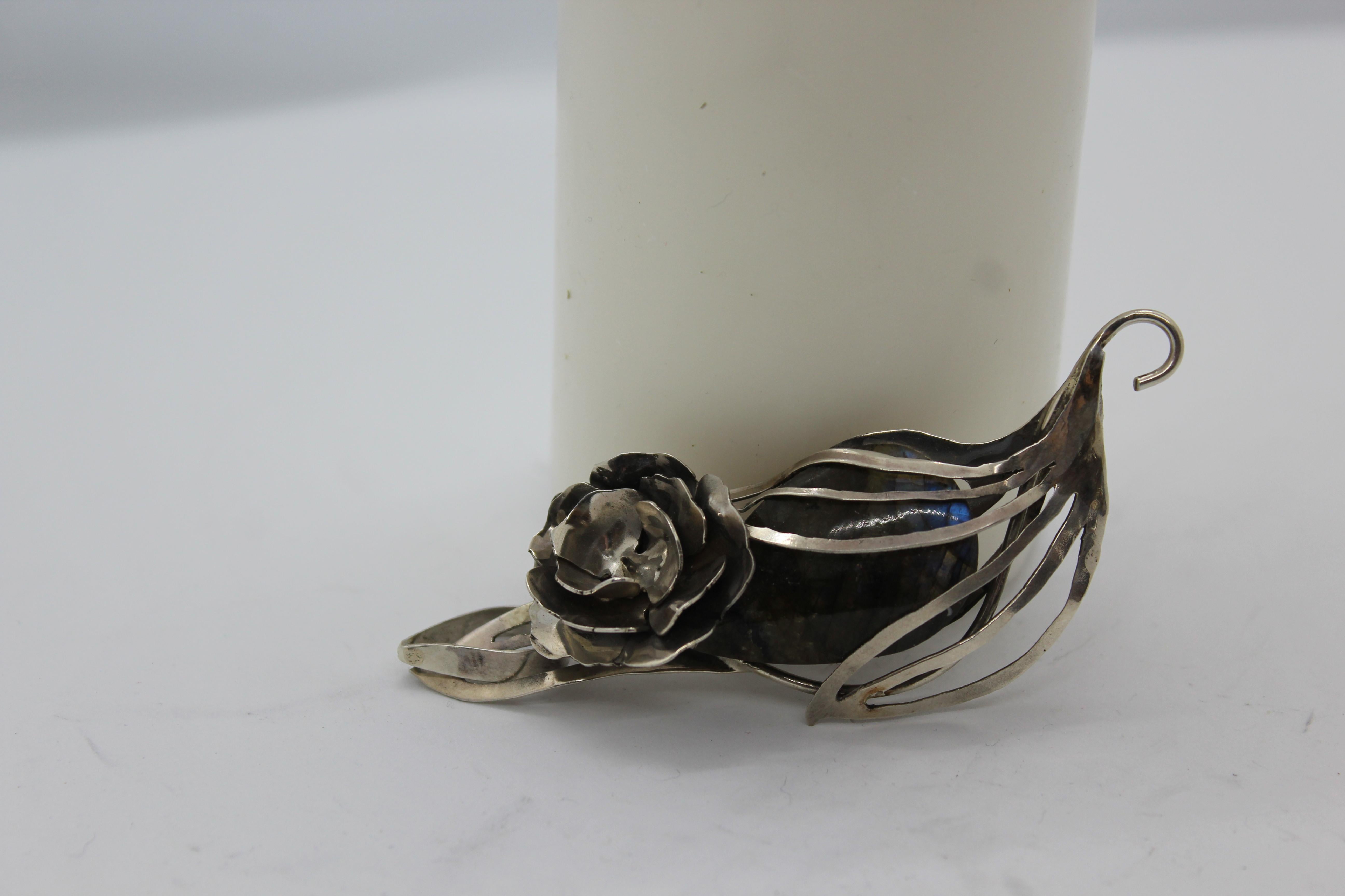 Flower Pendant, Sterling Silver, Handmade, Italy For Sale 1