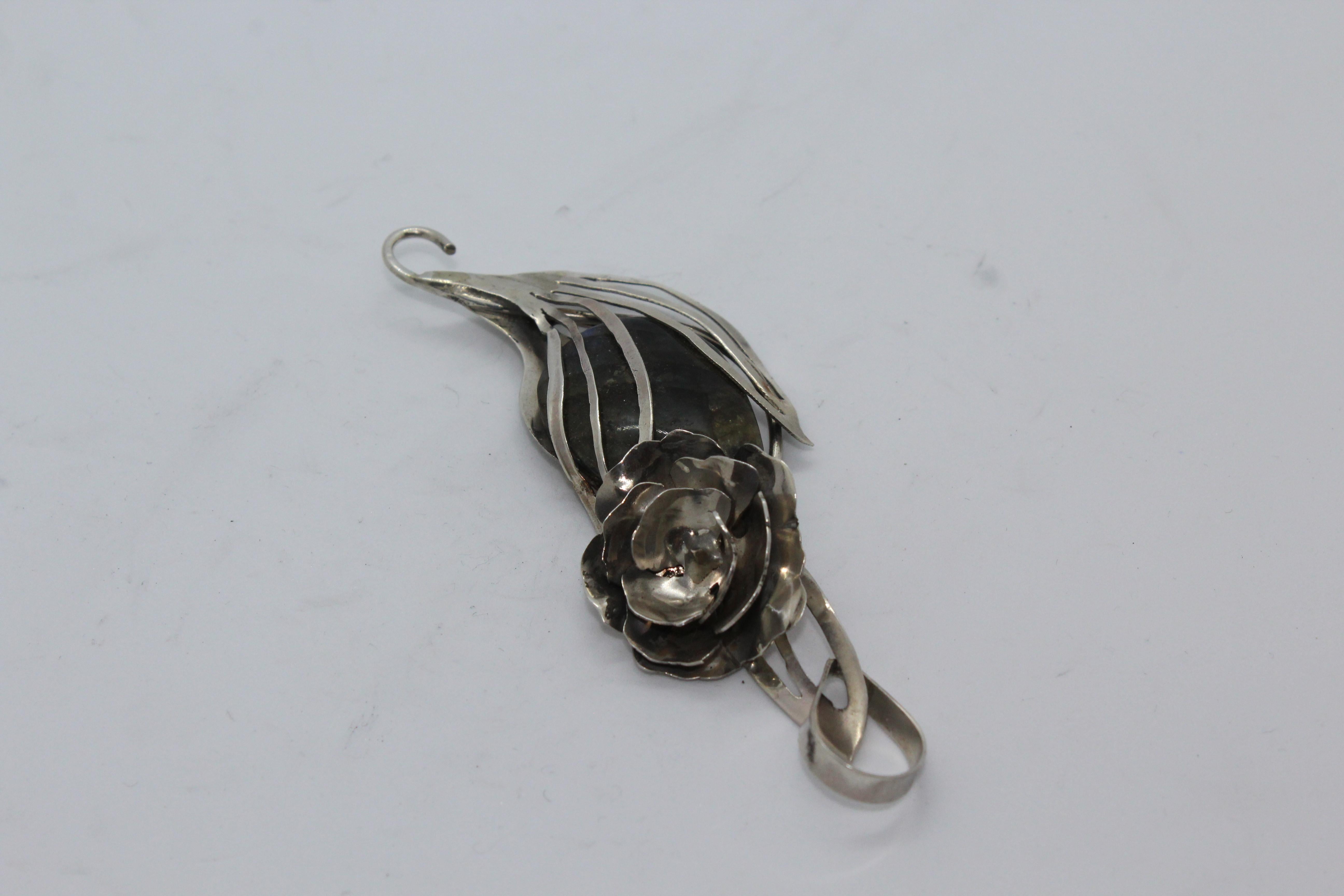 Flower Pendant, Sterling Silver, Handmade, Italy For Sale 2