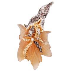 Flower Pendant with Diamonds and Sapphires, 18 Karat Yellow Gold