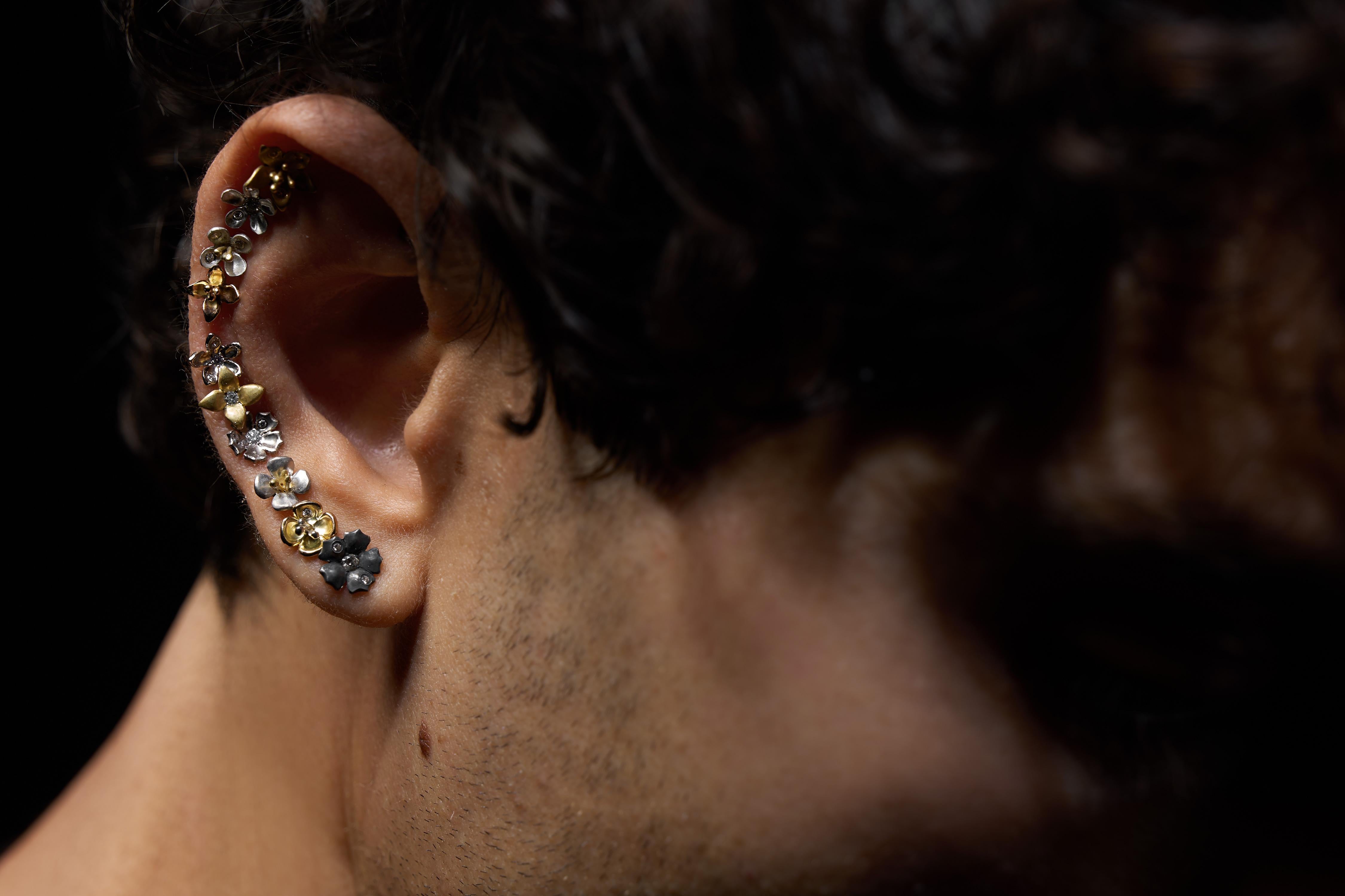 18 Karat Gelbgold, gemaserte Diamanten, Canadamark, handgefertigt, Blume durchbohrt #10 im Angebot 4