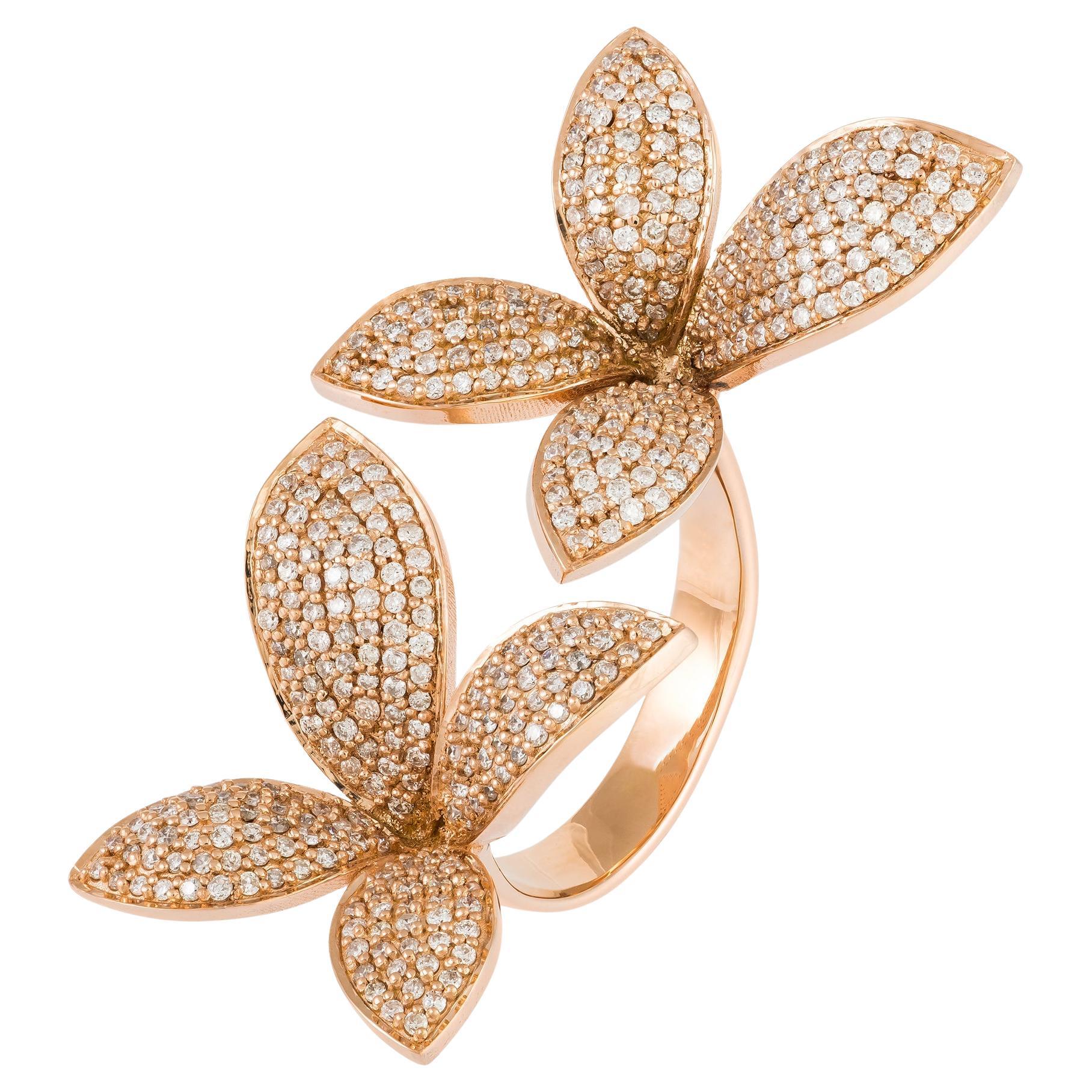 Flower Pink 18K Gold White Diamond Ring for Her