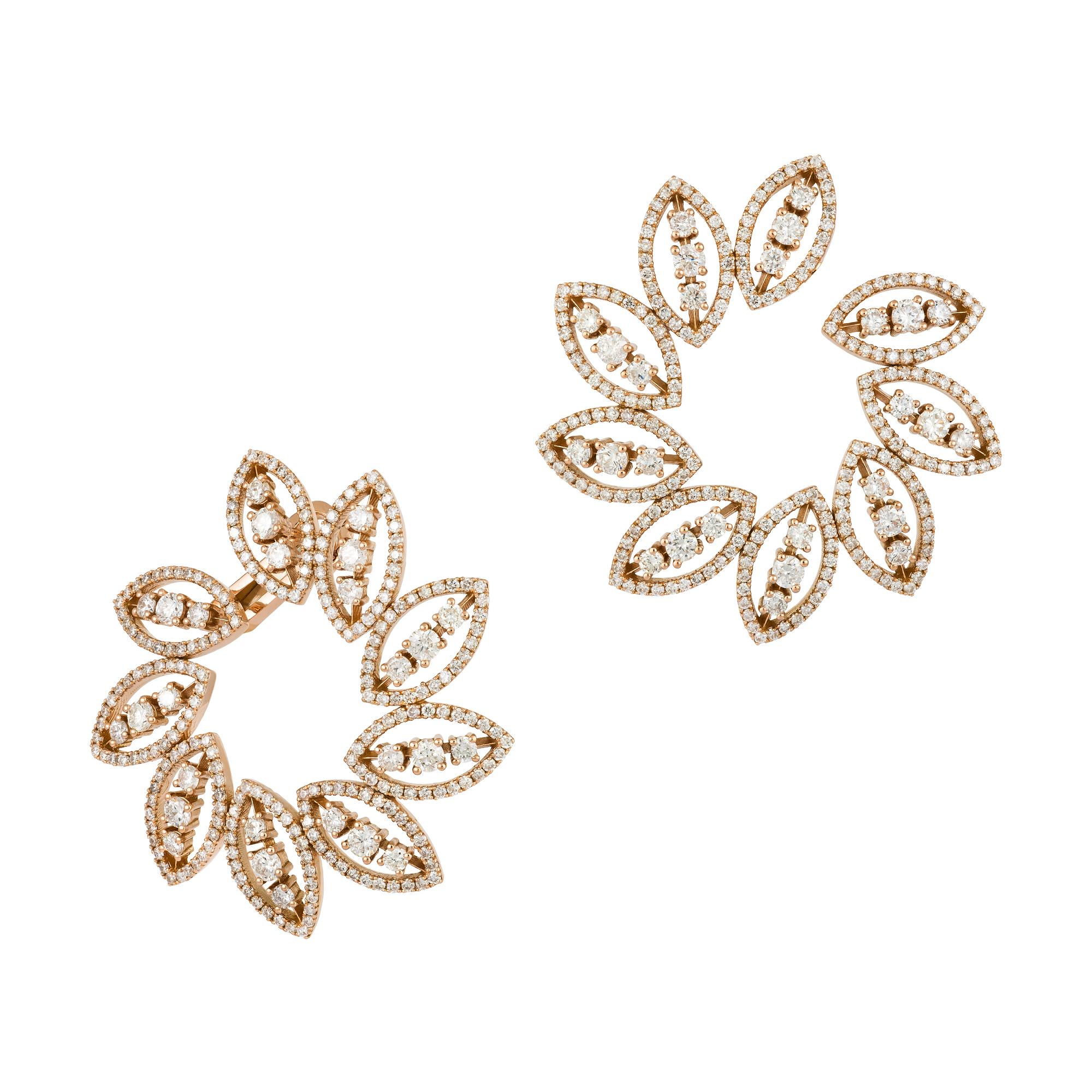 Modern Flower Pink Gold 18K Earrings Diamond for Her For Sale