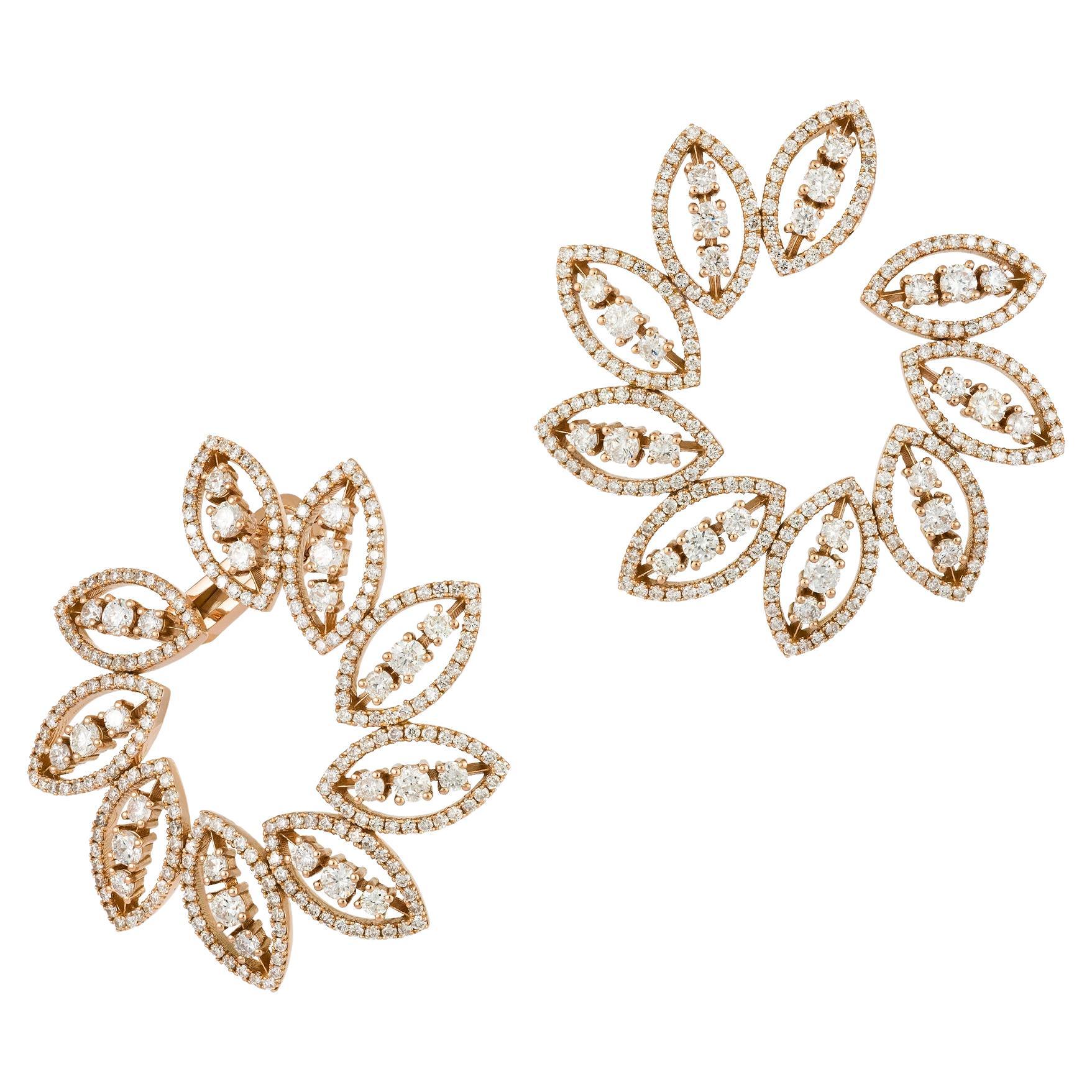 Flower Pink Gold 18K Earrings Diamond for Her For Sale