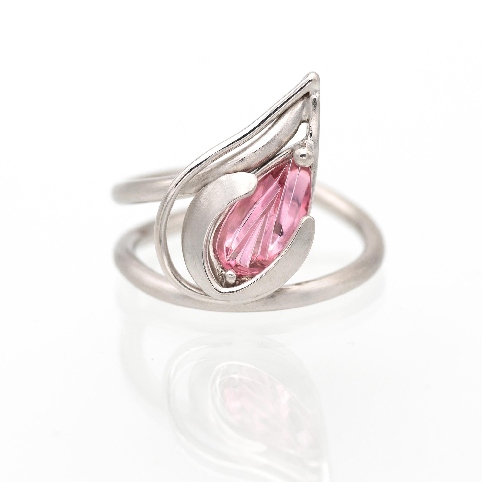 Anillo Flor Platino Rosado Turmalina en venta 2