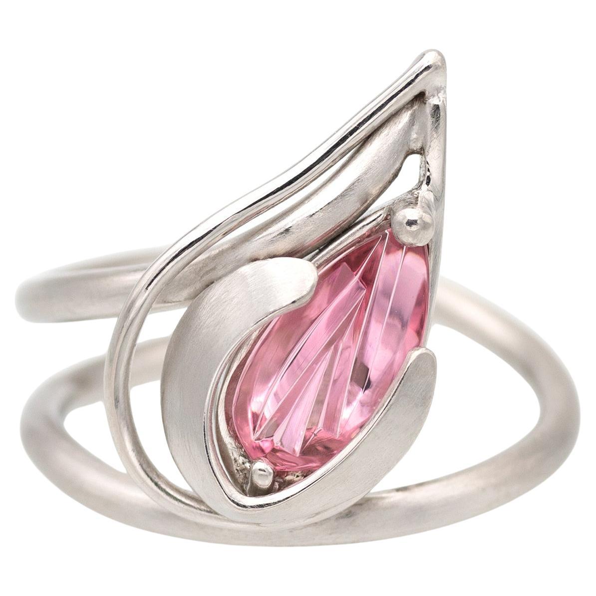 Anillo Flor Platino Rosado Turmalina en venta