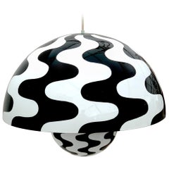 Vintage 'Flower Pot' Black & White Hanging Lamp by Verner Panton for Louis Poulsen, 1971